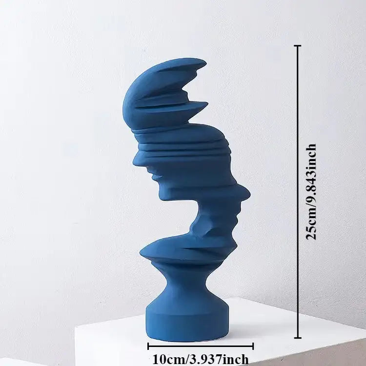 Blue Ceramic Face Sculpture