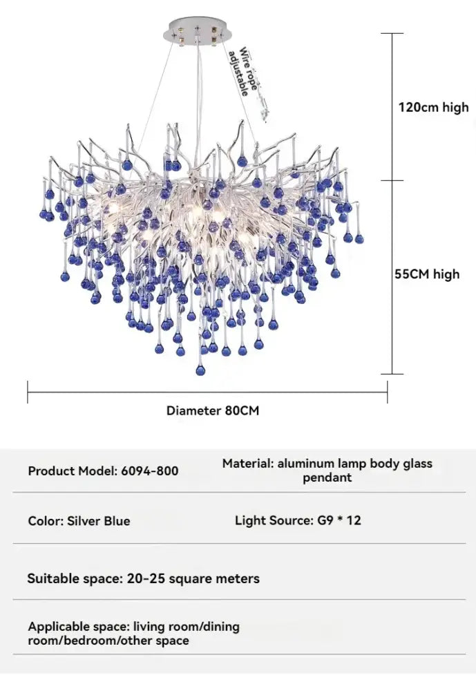 Blue Chrome Crystal Chandelier