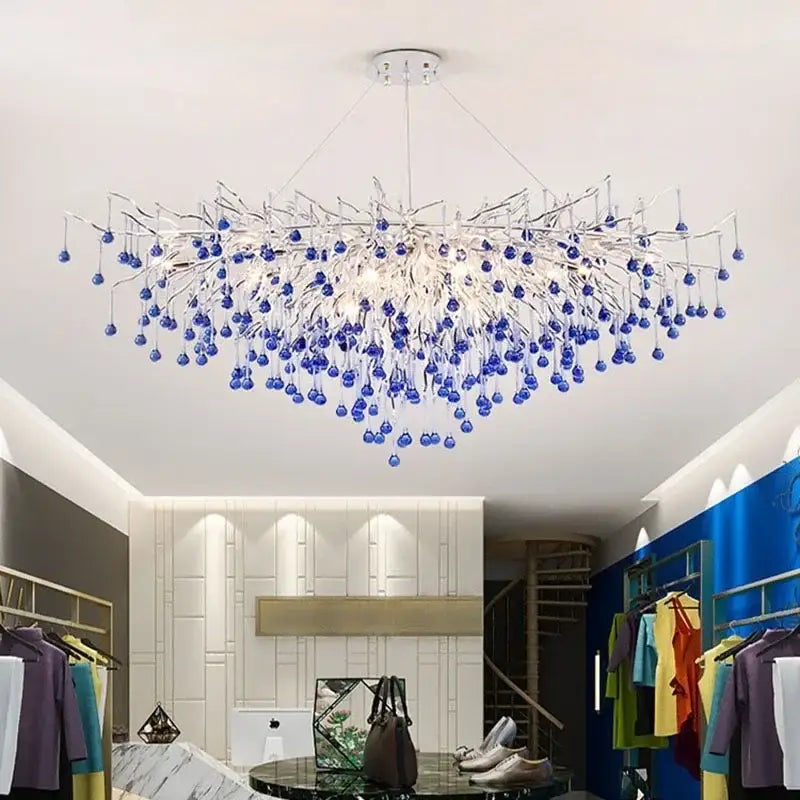 Blue Chrome Crystal Chandelier