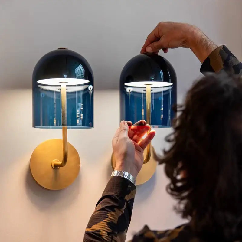 Blue Glass Dome Wall Sconce