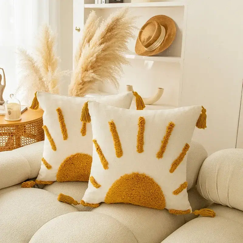 Mustard Geometric Tassel Cushion