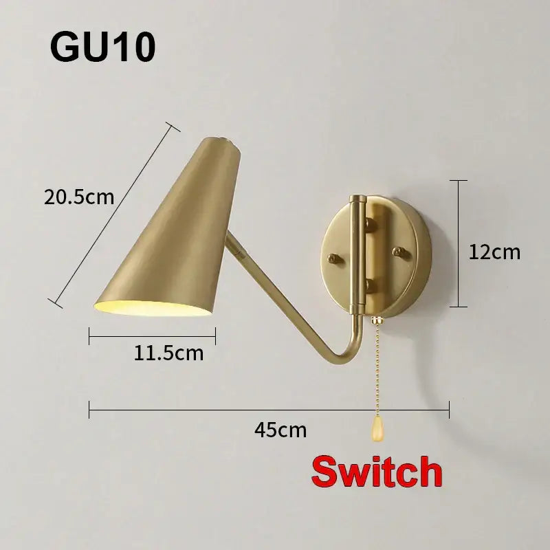 Gold LED Wall Lamp with Pull Switch for Reading