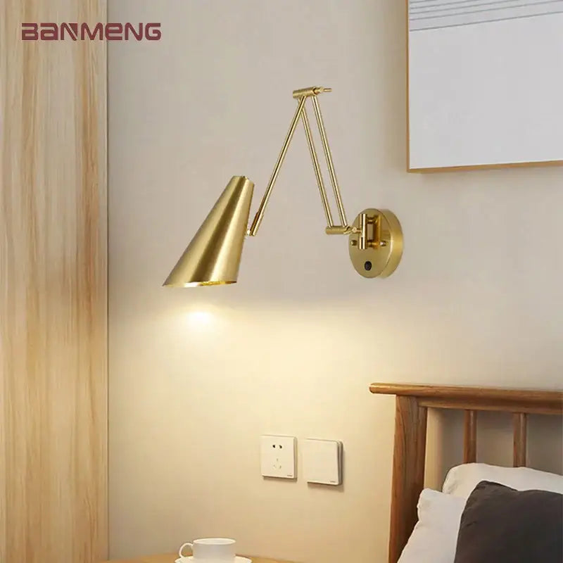 Gold LED Wall Lamp with Pull Switch for Reading