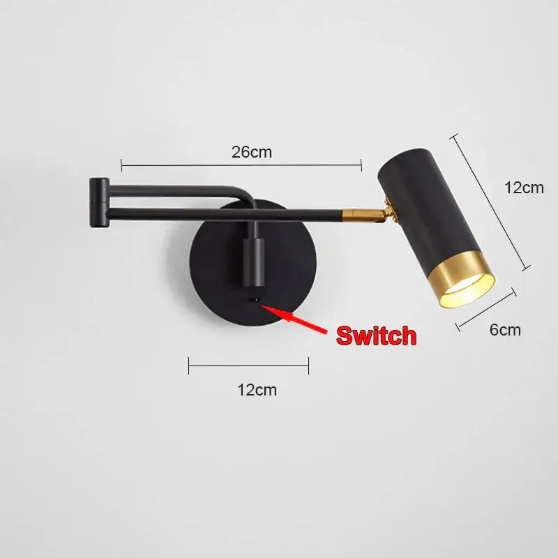 Gold LED Wall Lamp with Pull Switch for Reading