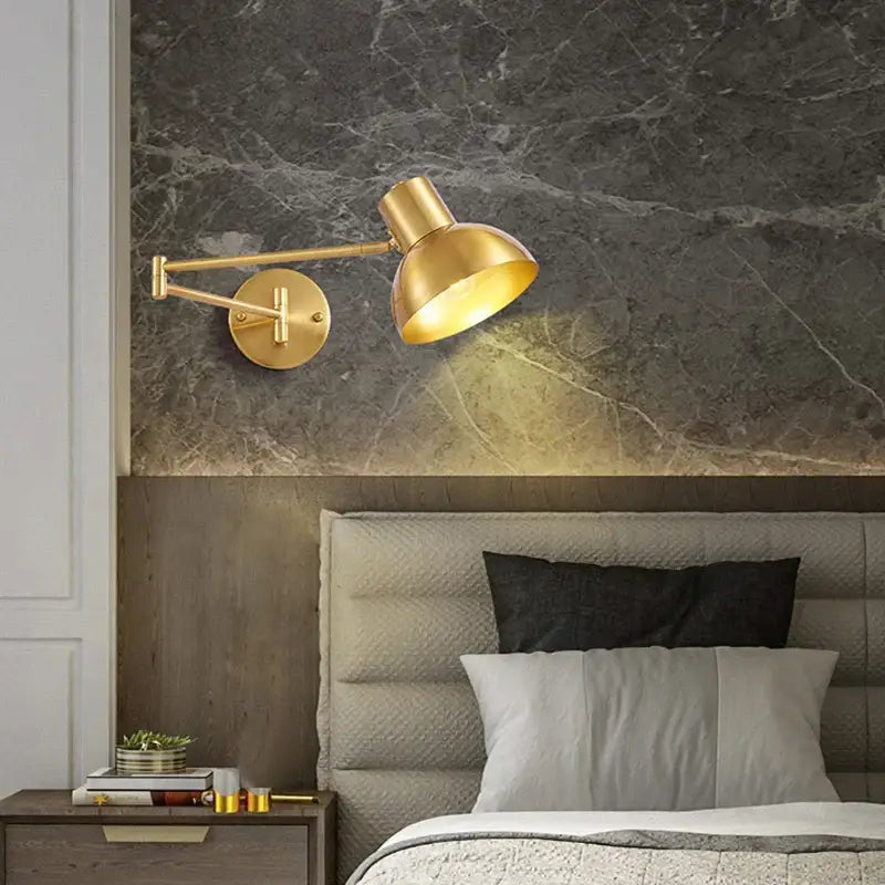Gold LED Wall Lamp with Pull Switch for Reading