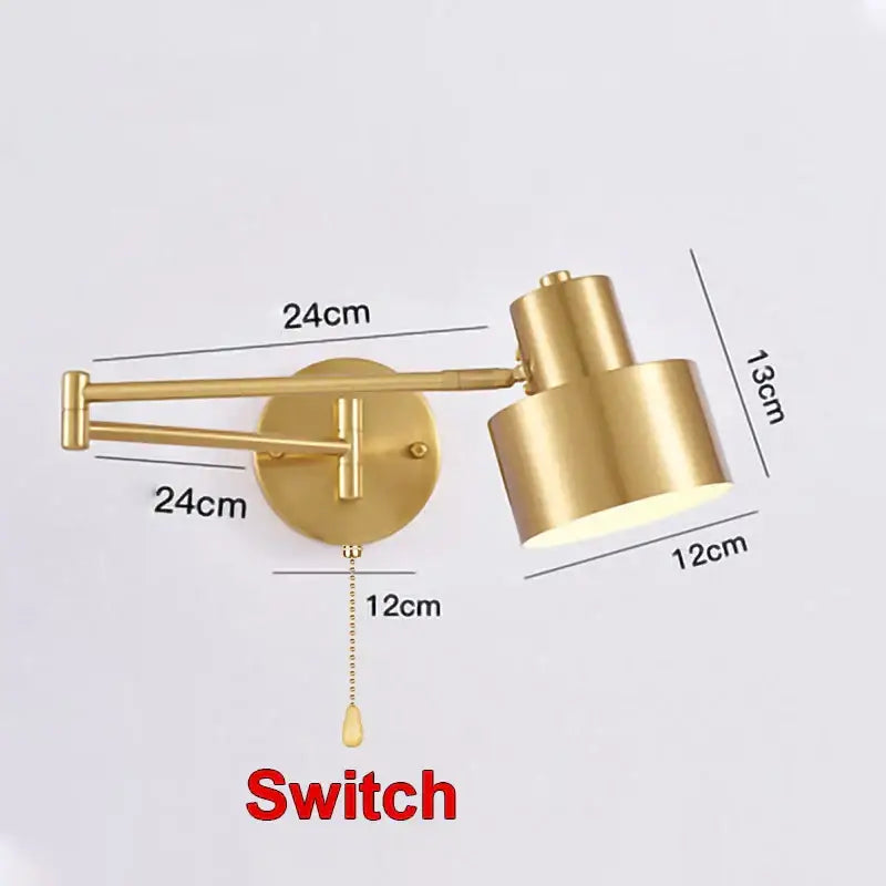 Gold LED Wall Lamp with Pull Switch for Reading
