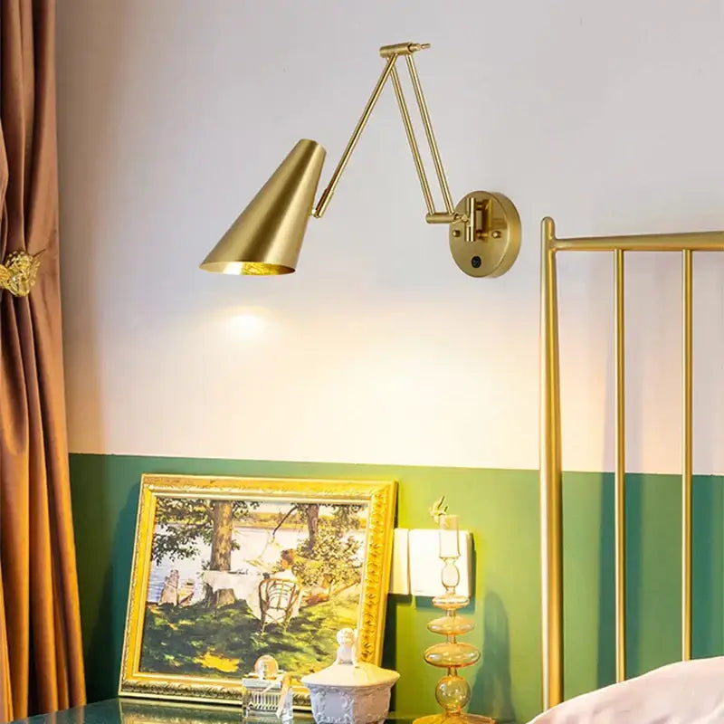 Gold LED Wall Lamp with Pull Switch for Reading
