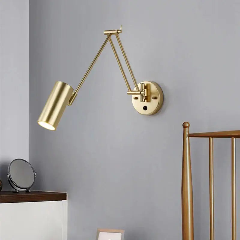 Gold LED Wall Lamp with Pull Switch for Reading