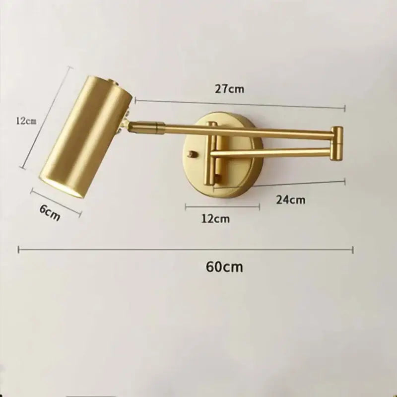 Gold LED Wall Lamp with Pull Switch for Reading