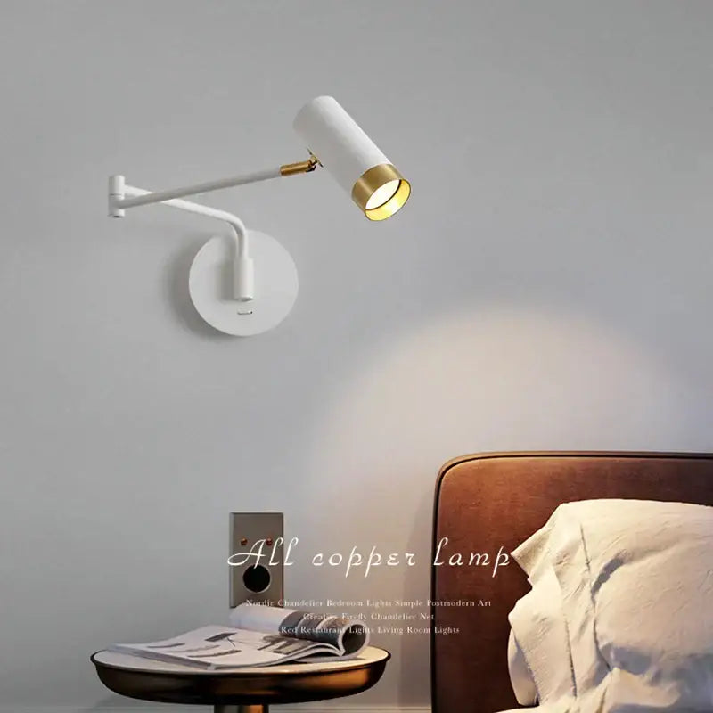 Gold LED Wall Lamp with Pull Switch for Reading