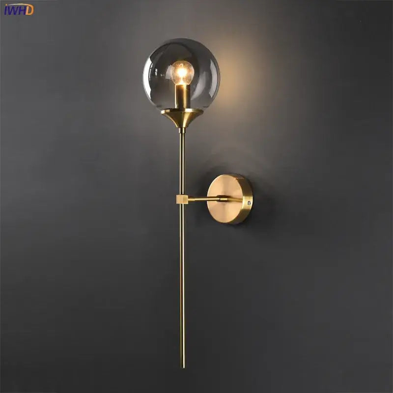 Amber Glass Iron Bedroom Wall Lamp