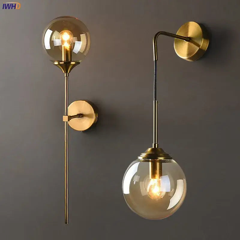 Amber Glass Iron Bedroom Wall Lamp