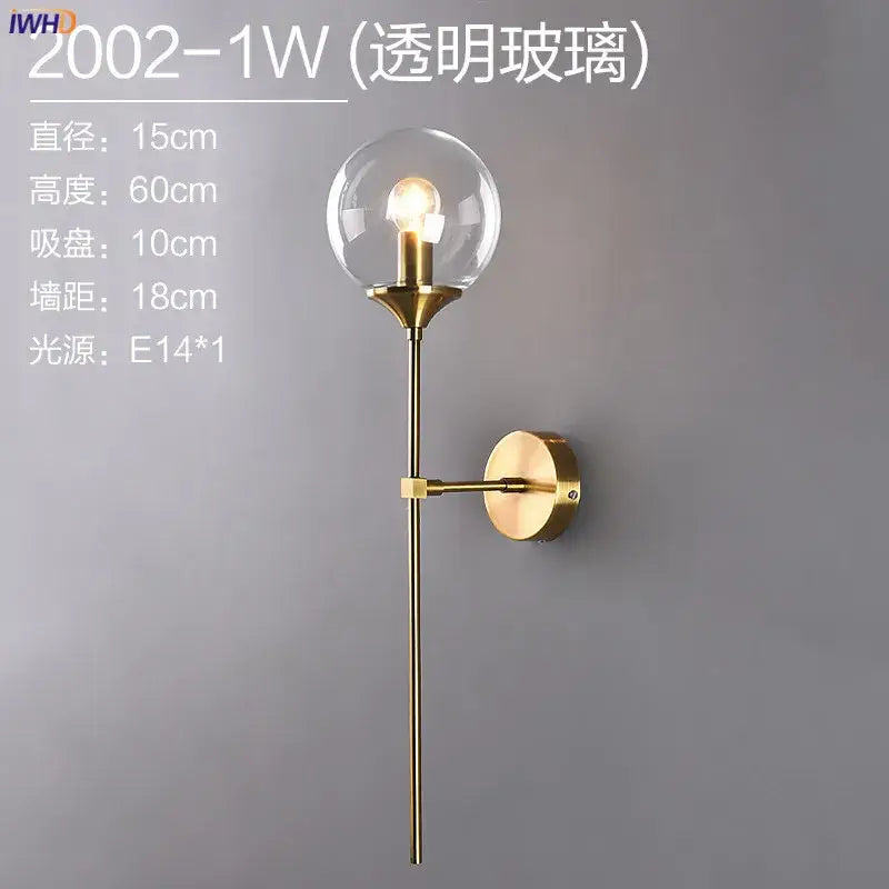 Amber Glass Iron Bedroom Wall Lamp