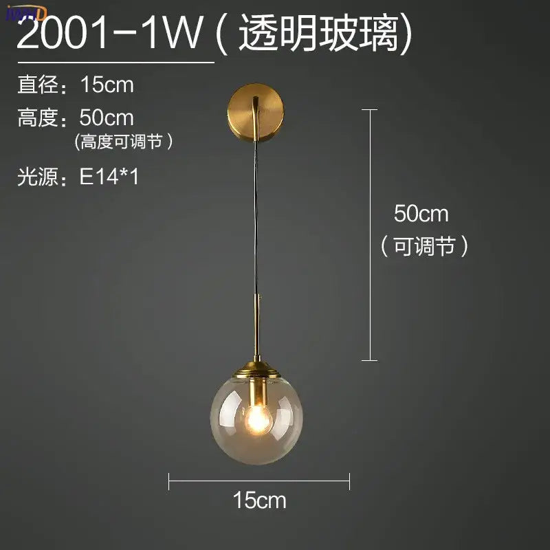 Amber Glass Iron Bedroom Wall Lamp