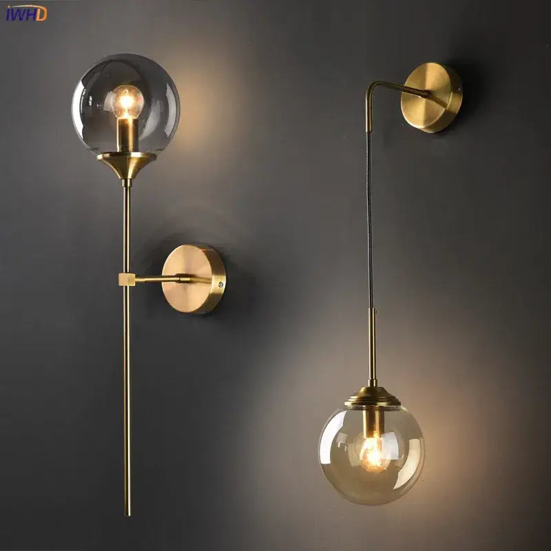 Amber Glass Iron Bedroom Wall Lamp
