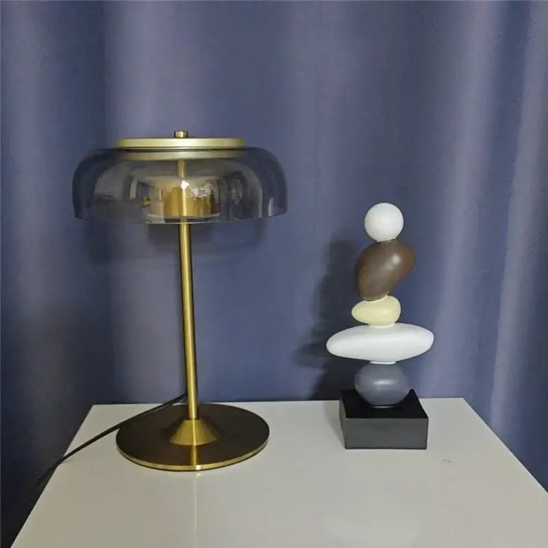 Amber Glass Table Lamp Mushroom Dual LED