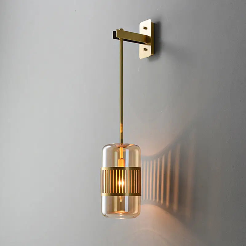 Amber Glass Cylindrical Blackish Green Sconce