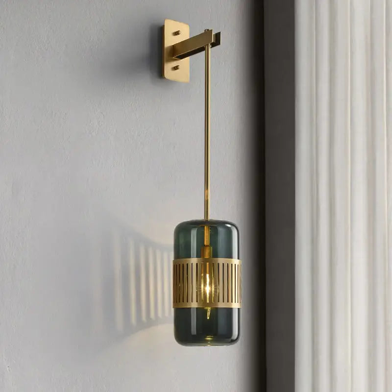 Amber Glass Cylindrical Blackish Green Sconce
