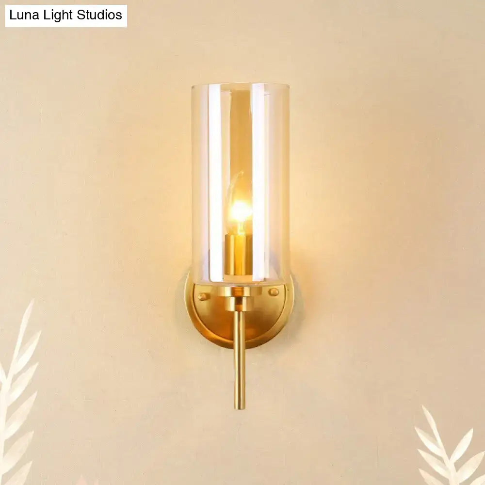 Brass Smoked Glass Single-Light Sconce