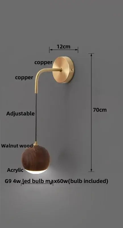 Walnut Sphere Wall Light