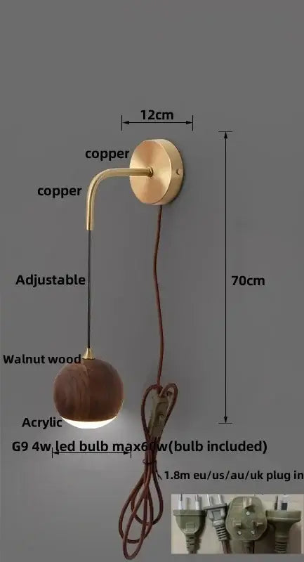 Walnut Sphere Wall Light