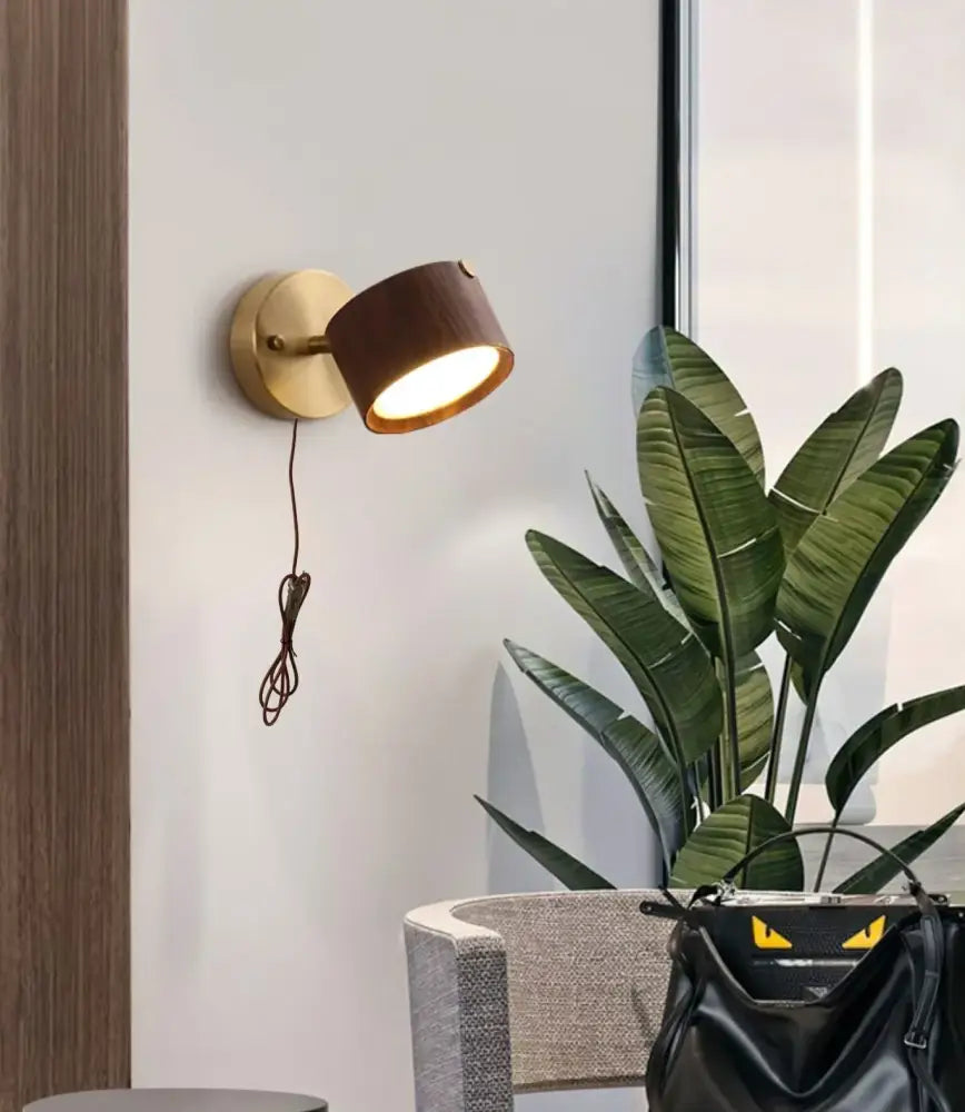 Brass Wood Base Sconce