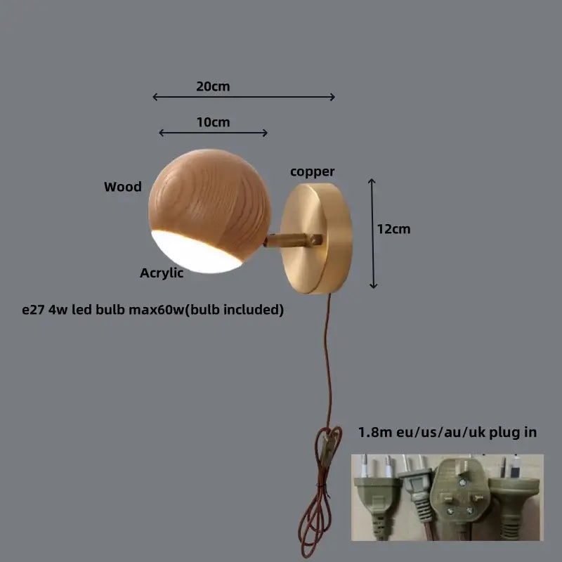 Brass Wood Base Sconce
