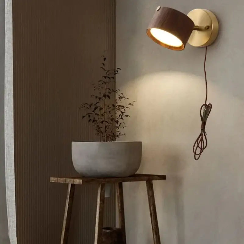Brass Wood Base Sconce