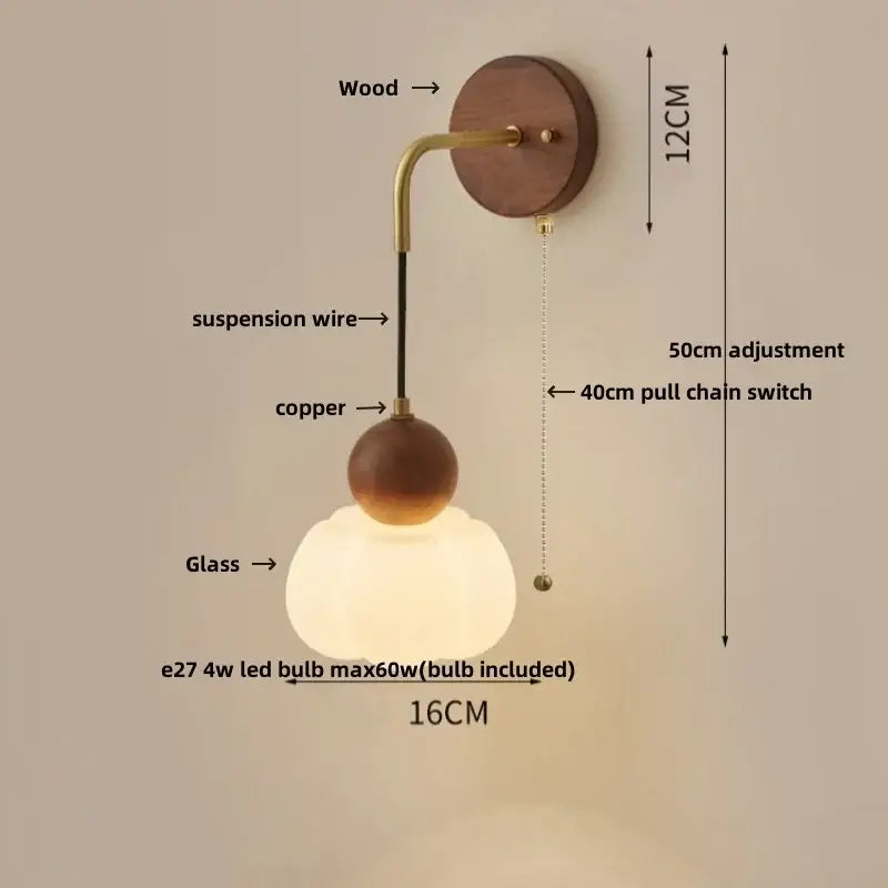 Brass Ribbed Glass Wood-Frame Sconce