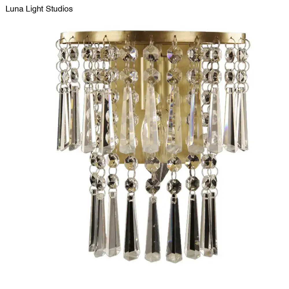 Brass Crystal Semi-Round Corridor Sconce