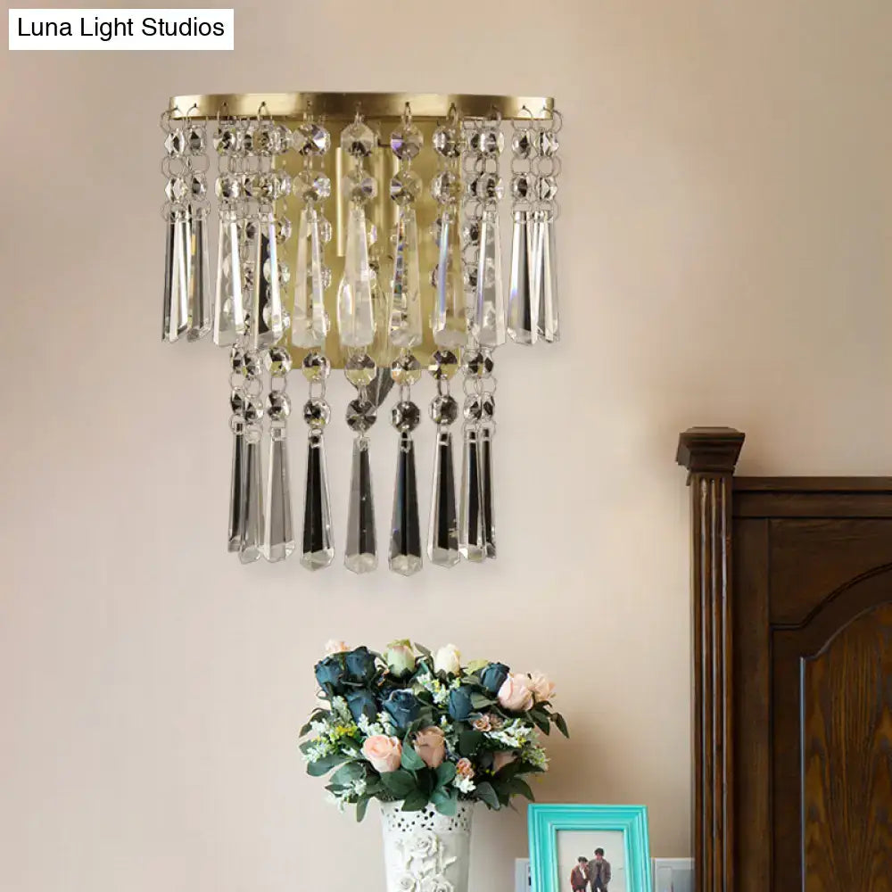 Brass Crystal Semi-Round Corridor Sconce