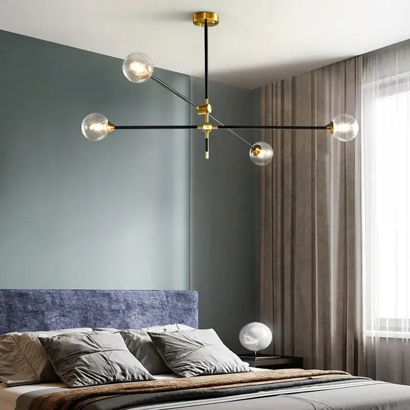 Brass Glass Ball 6-Head Geometric Chandelier