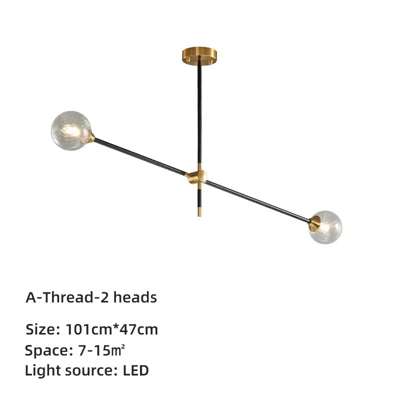 Brass Glass Ball 6-Head Geometric Chandelier