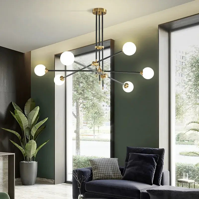Brass Glass Ball 6-Head Geometric Chandelier