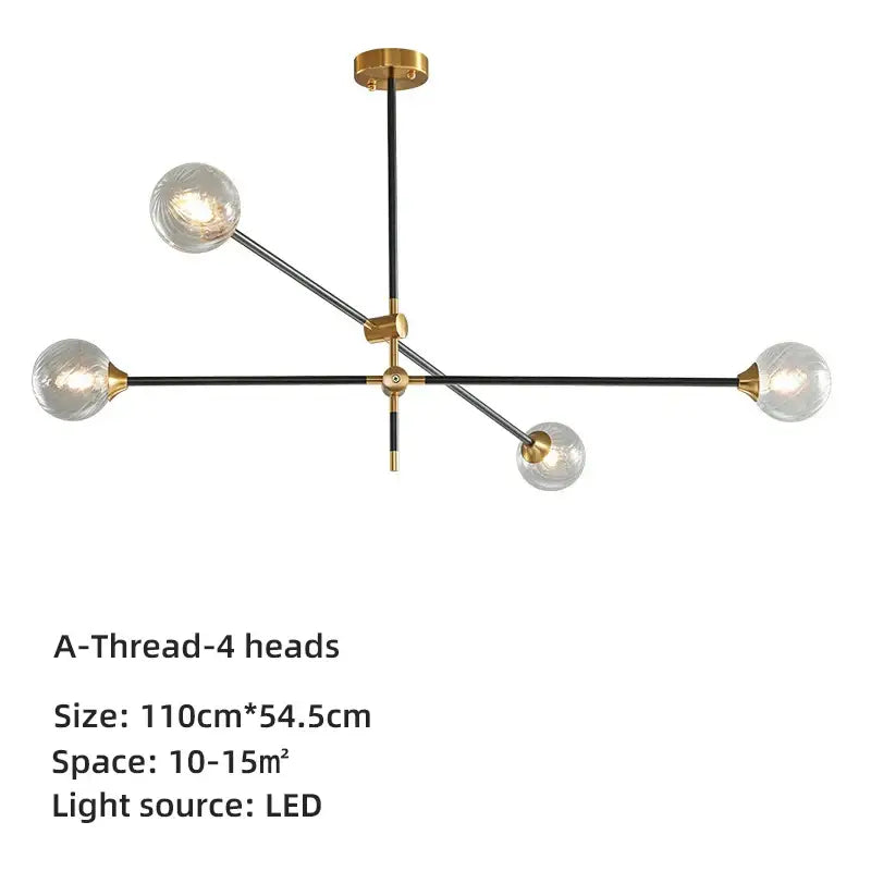Brass Glass Ball 6-Head Geometric Chandelier