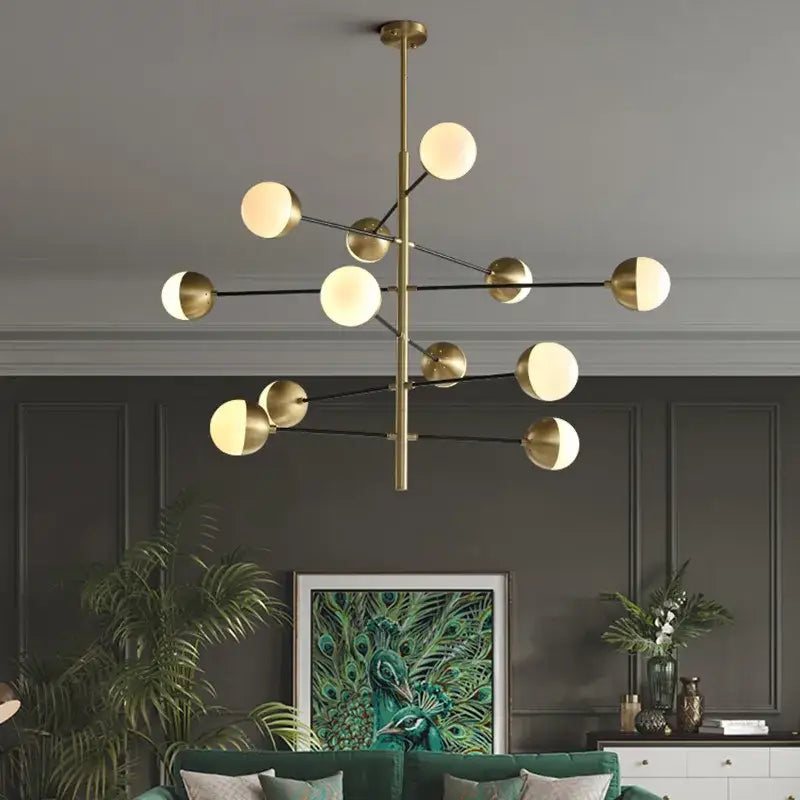 Brass Glass Bubble Chandelier with Multi-Head Design