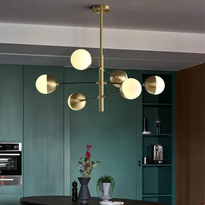 Brass Glass Bubble Chandelier with Multi-Head Design