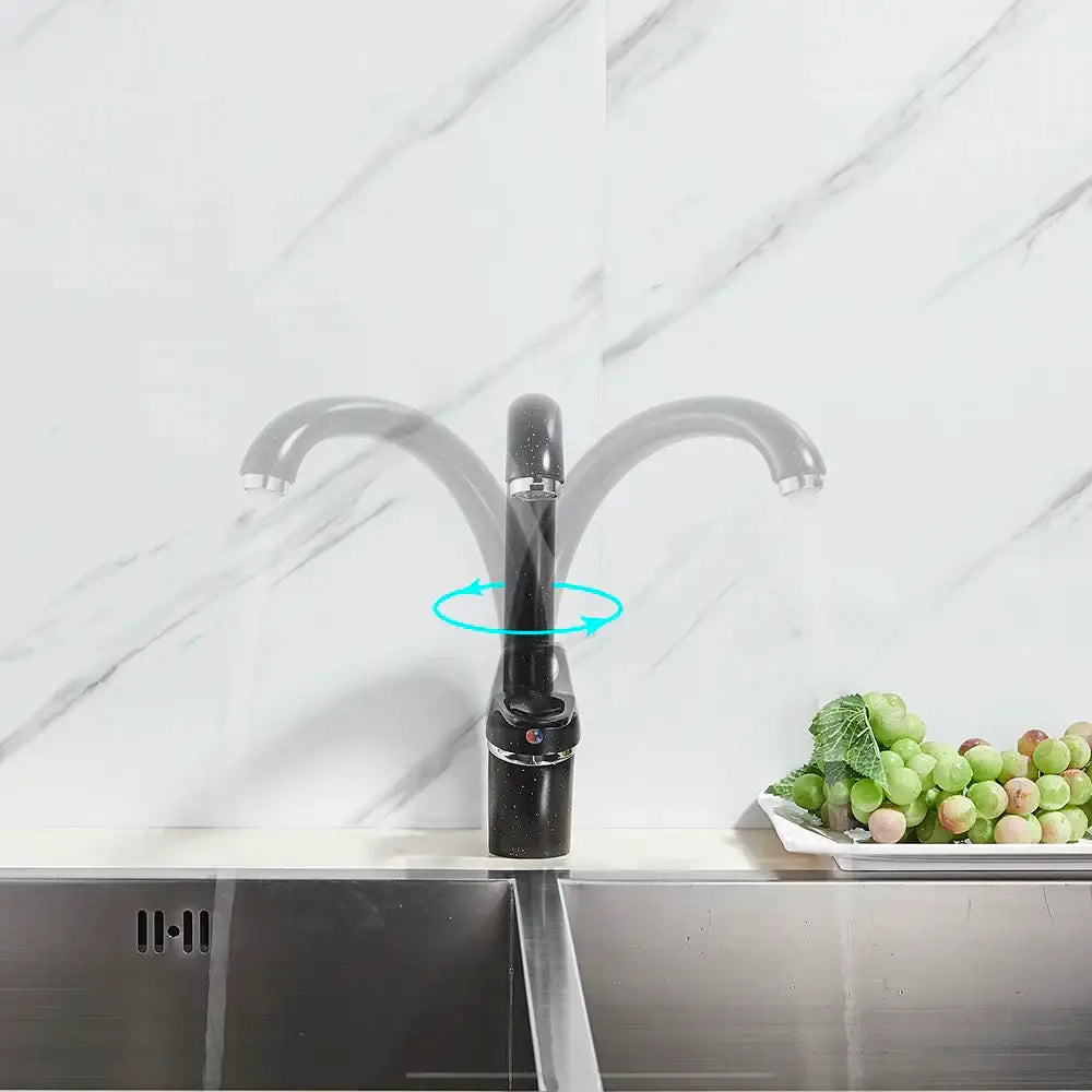 Brass Black Kitchen Faucet with Curved Swivel Spout