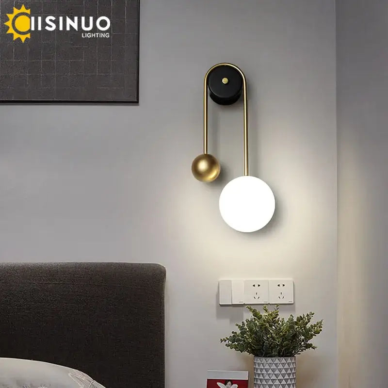 Brass Black Spherical Sconce