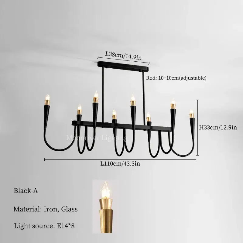 Brass Black French Pendant Chandelier