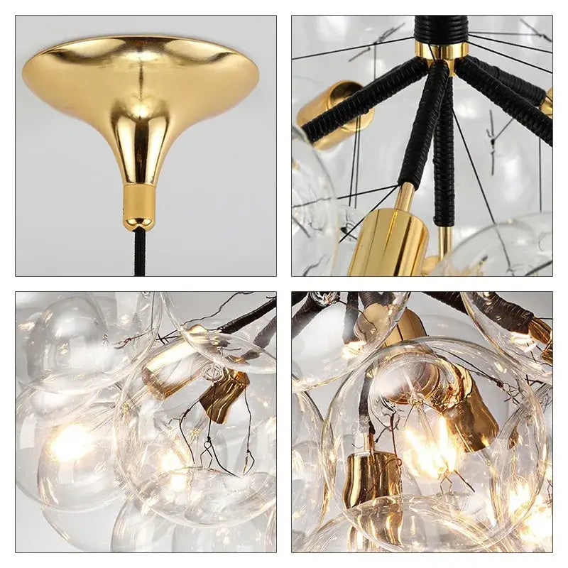 Brass Glass Bubble Chandelier 6-Head Design