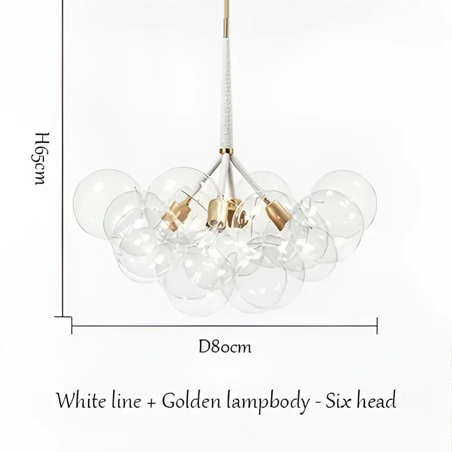 Brass Glass Bubble Chandelier 6-Head Design