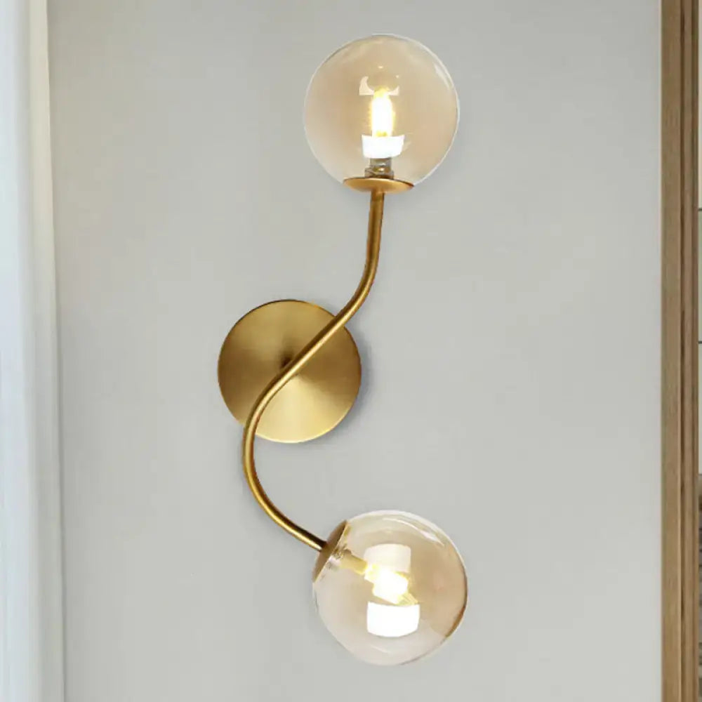 Brass Glass Dual-Light Stairway Lamp