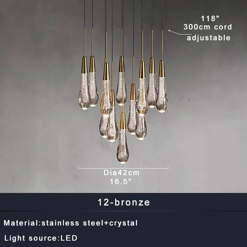 Brass Crystal Ceiling Pendant Teardrop Design