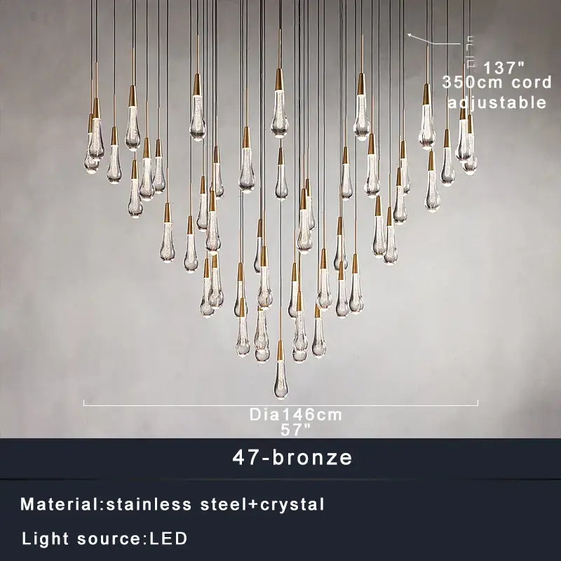 Brass Crystal Ceiling Pendant Teardrop Design