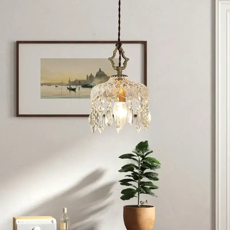 Brass Crystal LED Pendant Polished Copper Finish