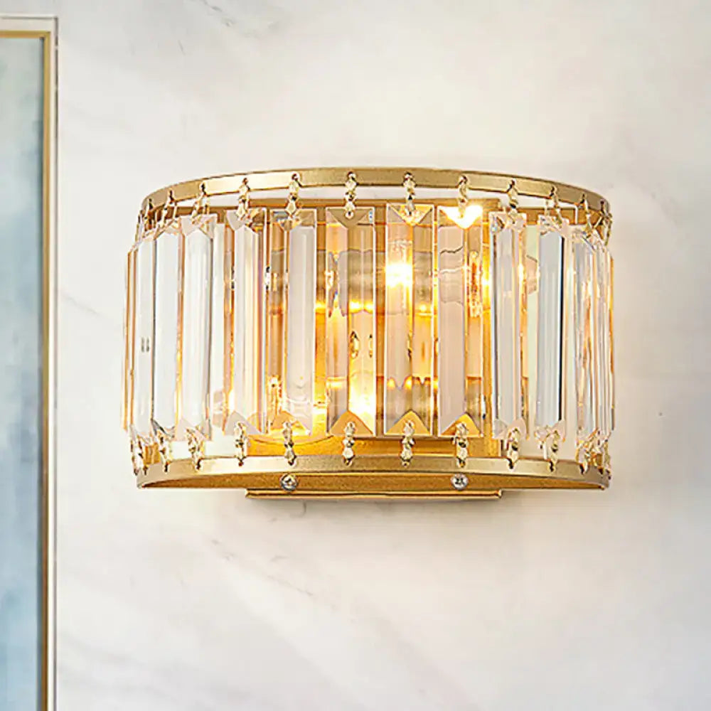 Brass Crystal Drum Wall Sconce