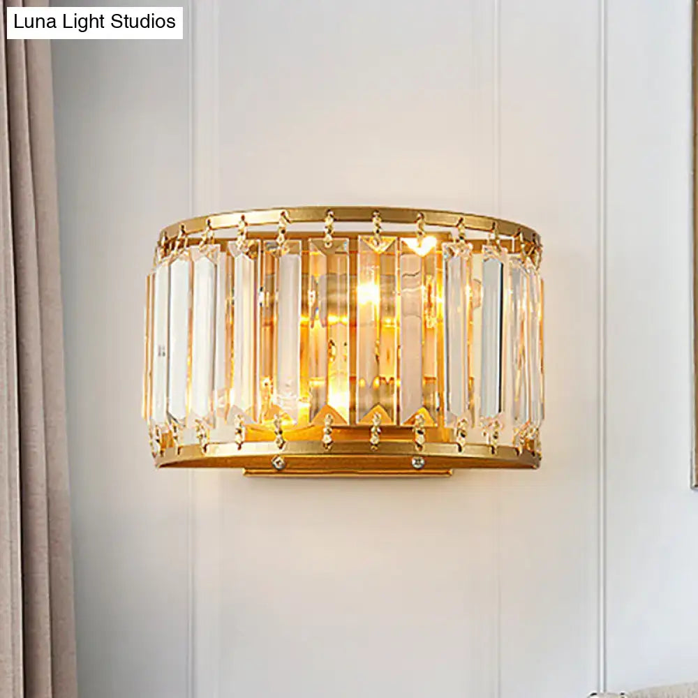 Brass Crystal Drum Wall Sconce