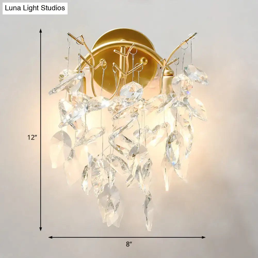 Brass Crystal Leaf Wall Light Four-Light