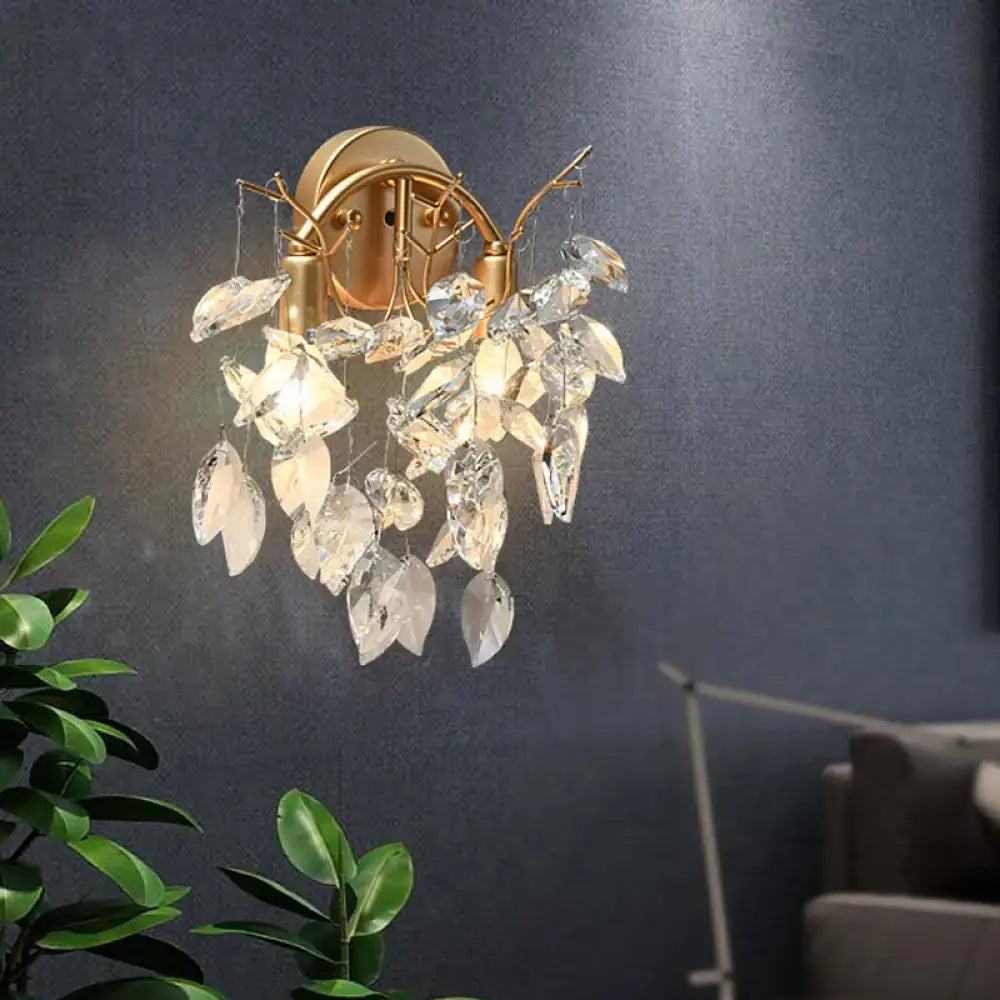 Brass Crystal Leaf Wall Light Four-Light